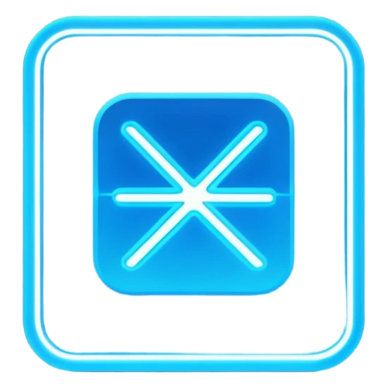 A neon, cyberfunk app logo, square, with "yyy" sticker