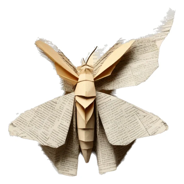Moth made out of a book, book, newspaper, origami sticker