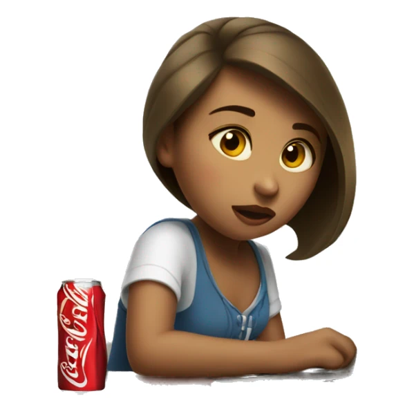 tired girl with laptop drinking coca-cola sticker