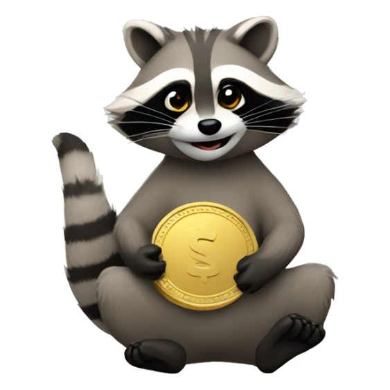 create an emoji of a raccoon holding coin sticker