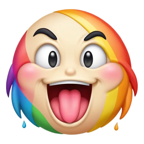 extremely silly emoji face with crazy crossed eyes, rainbow colored tongue flailing wildly from side to side, goofy expression, comical, exaggerated sticker