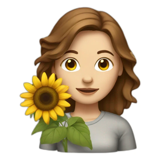 White woman with Brown hair holding a sunflower sticker