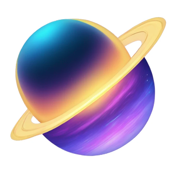 sparkly glittery blue purple and pink gradient planet with a yellow cheesy saturn ring sticker