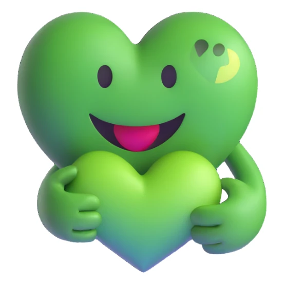 green smiley hugging a green heart sticker