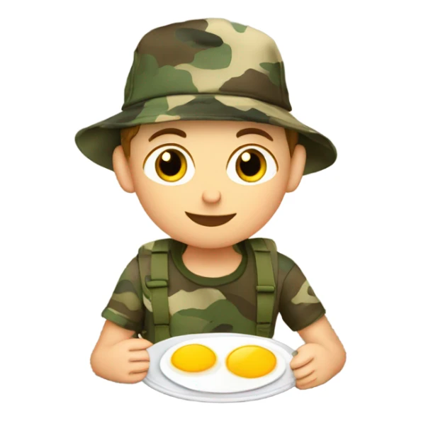 military boy in camouflage hat eating eggs and bacon  sticker
