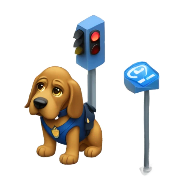 Gold and blue bloodhound as a policeman directing traffic at stop light. sticker