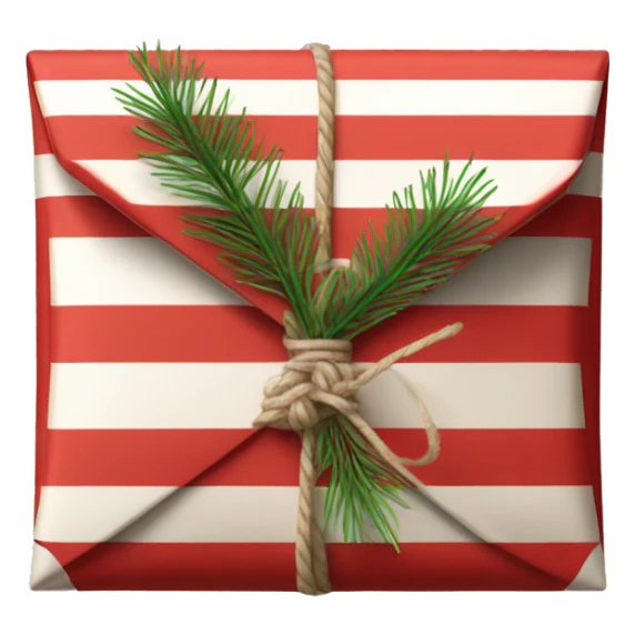 Red and white striped envelope, wrapped in twine with pine needle  sticker