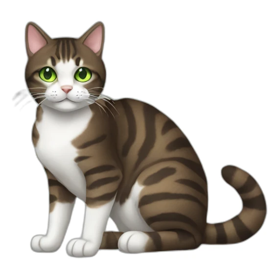 Dark brown and white Tabby Cat with green eyes laying on the side sticker