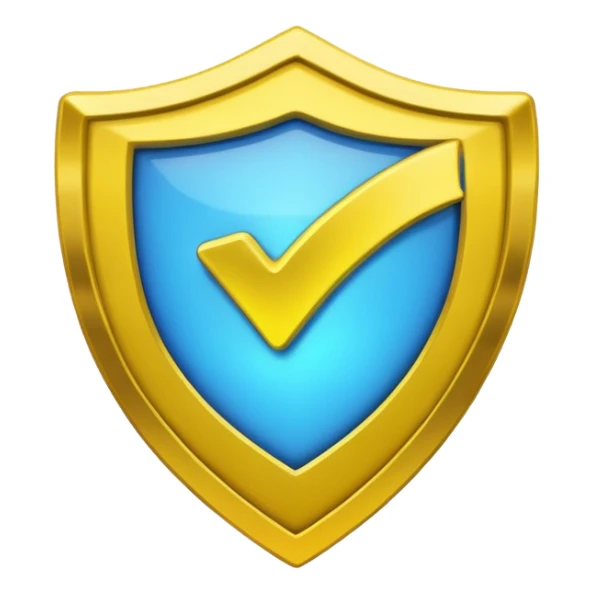 blue shield with a glowing neon yellow check mark in the center sticker