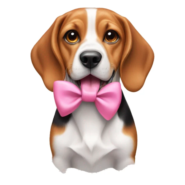 beagle with his tongue out and a pink bow on the neck sticker