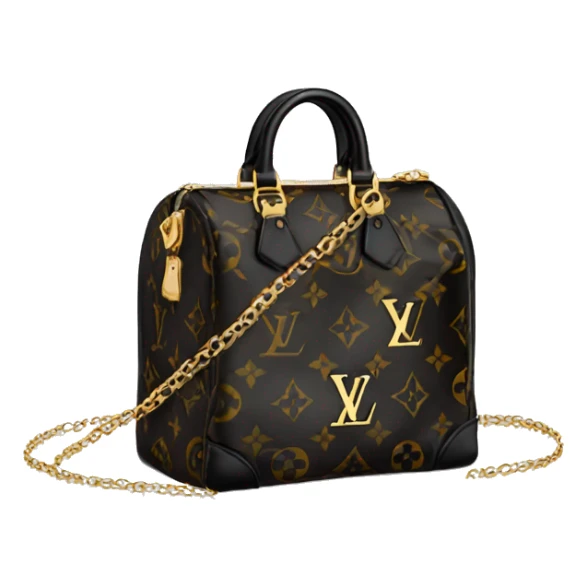 Black Designer Louis Vuitton bag with gold monogram and gold trim sticker