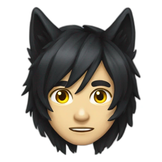 Young man long black hair wolf ears yellow eyes sticker