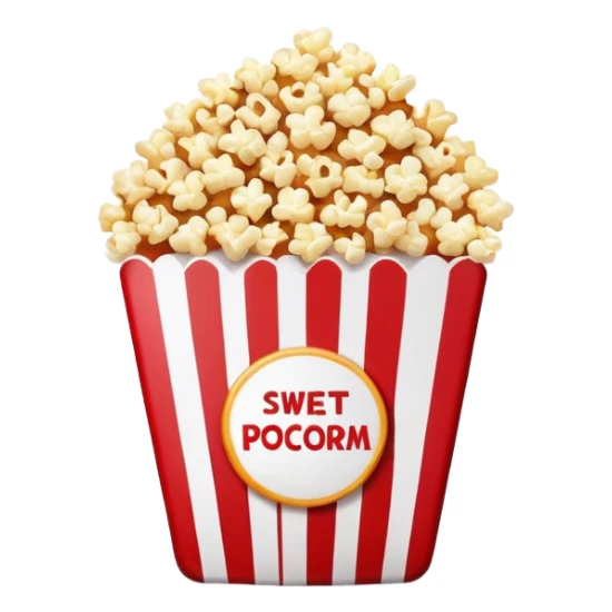 minimalist sweet popcorn emoji style, red and white popcorn box, caramel popcorn sticker