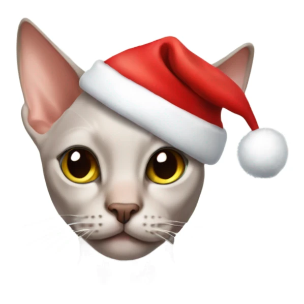 Hairless cat wearing a Santa hat sticker