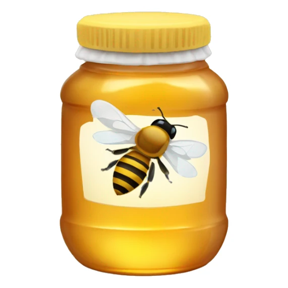 A jar of honey with a plain bottle and a honey bee sticker