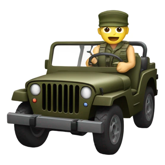 A soldier driving a jeep without a roof, hands on the steering wheel. sticker