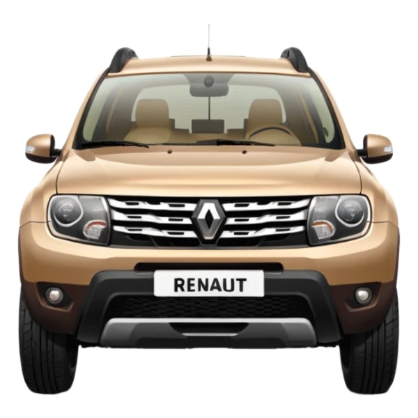 Front side of Renault Duster 2014. Beige colour  sticker