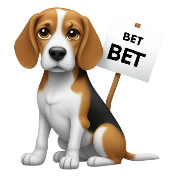 Beagle holding a sign that says “BET” sticker