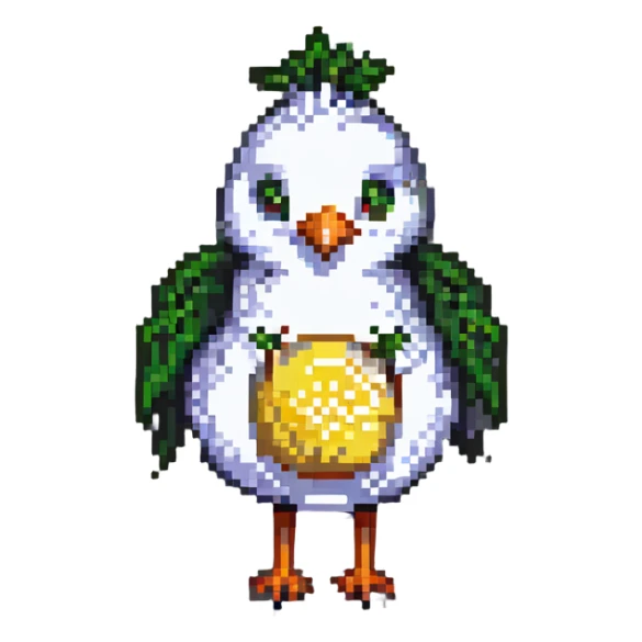 bird with a body like a garlic bulb, pixel art style sticker