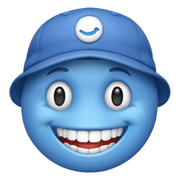 Blue emoji with teeth to with cap sticker