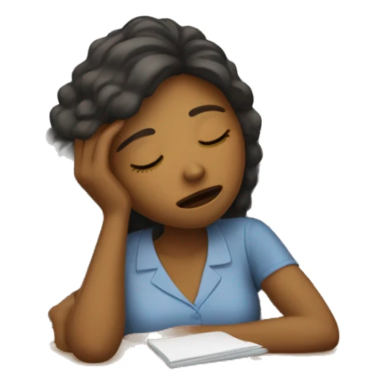 Tired woman teacher sleeping at her desk in elementary classroom sticker
