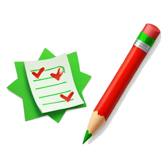 Wish list with red checkmarks and green pencil sticker