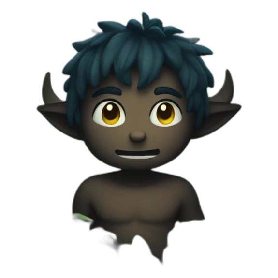 small demon boy with small horns , in a forest at night, looking through bushes sticker