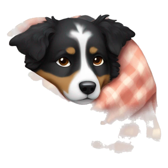 Small black australian shepherd dog sleeping with blanket  sticker