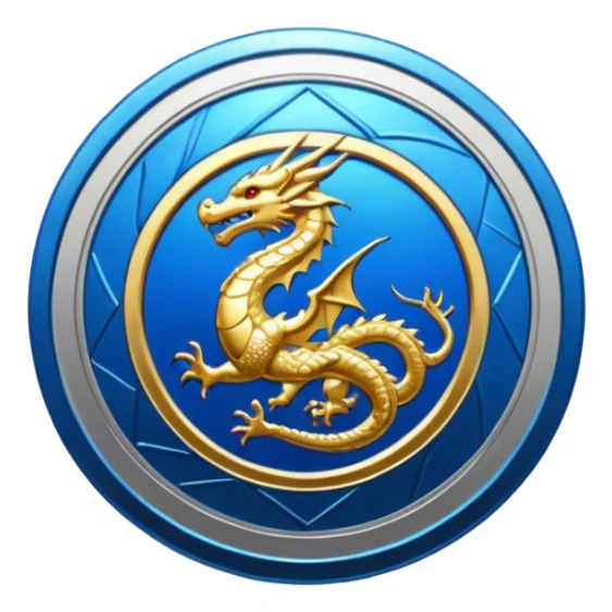 blue platinum coin with a dragon at the center  sticker