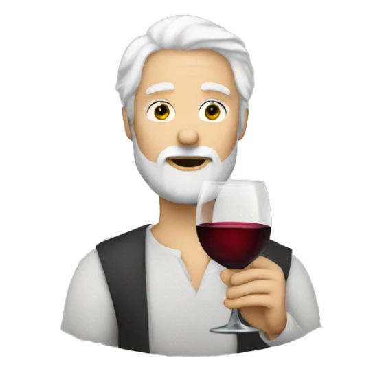 a man with white hair and a beard drinking a glas of wine staring sticker