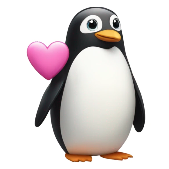 Lovely penguin with a pink heart sticker