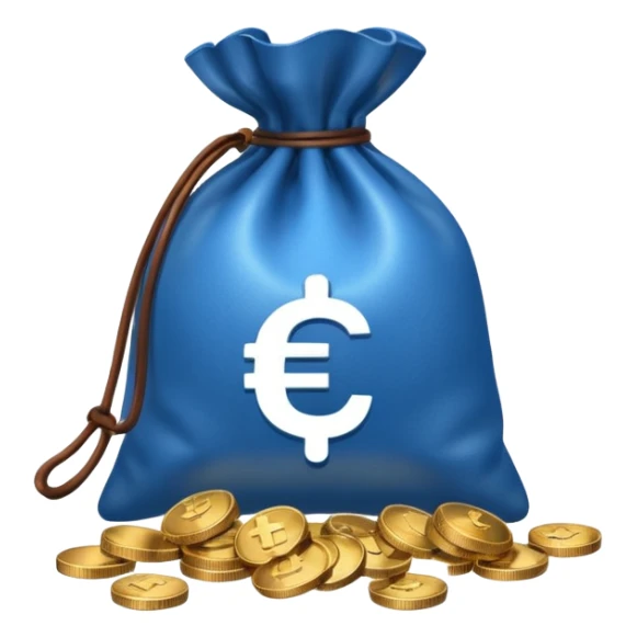 blue coins outside a money bag  sticker