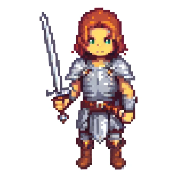 warrior holding a sword, retro video game look sticker