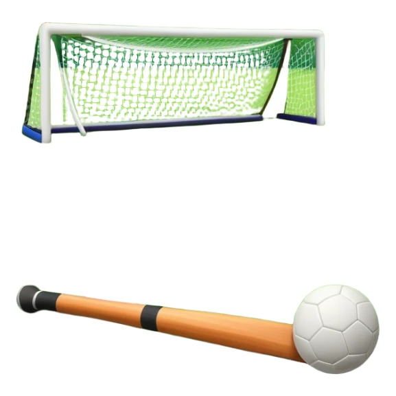 A field hockey stick and ball resting on a well-maintained grass field, with the goalposts and markings visible in the background. The scene highlights the precision and focus of the sport, with the vibrant green pitch creating a dynamic atmosphere. sticker