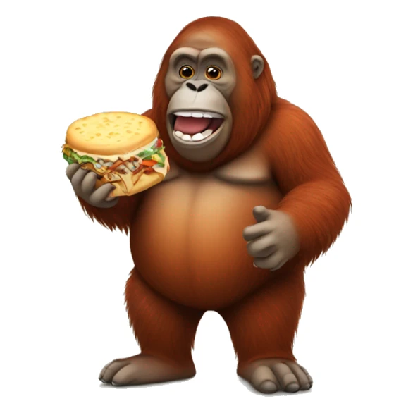 Fat orangutan holding cheesesteak sticker