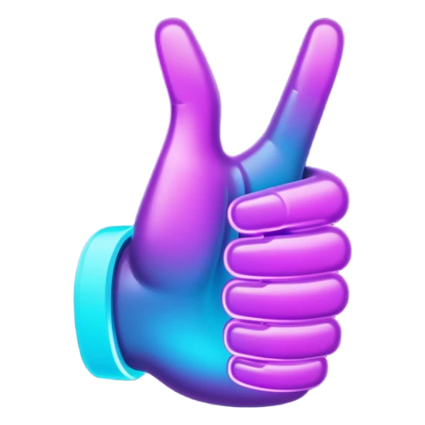 futuristic glowing thumbs up, neon purple and cyan light, dark background, digital tech style sticker
