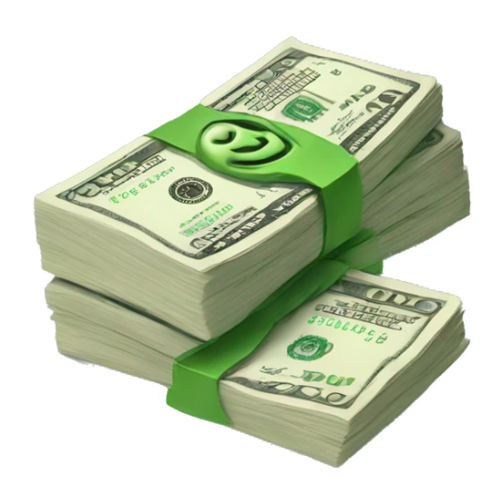 Stack of dollar bills with a thumbs up emoji sticker
