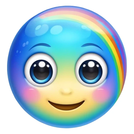 blue planet with rainbow colored rings and a cute smiling face with big eyes sticker