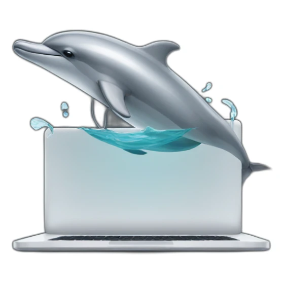 dolphin-wearing-square-and-white-tee-working-on-a-black-laptop sticker