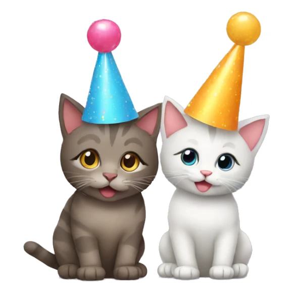 cat and kitten wearing birthday hats sticker