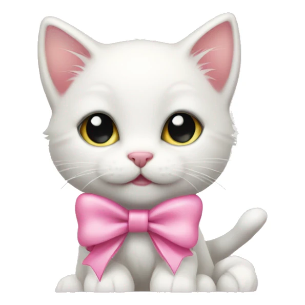 cute white kitten with pink bow around its neck  sticker