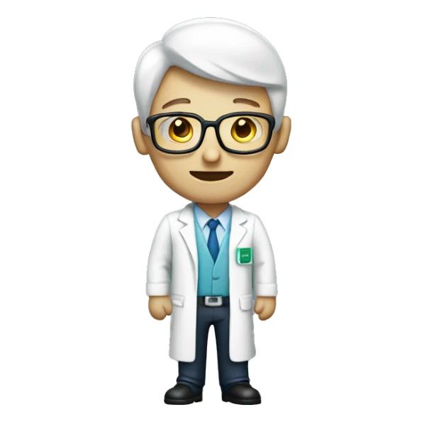 a male pharma employee, full body dressed with white jack sticker