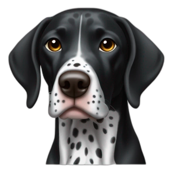 black german shorthair pointer, long snout with short ears, full black head, without white on the head, with white hair on the snout, black and white spotted body sticker