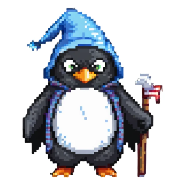 angry wizard penguin wearing pajamas walking sticker