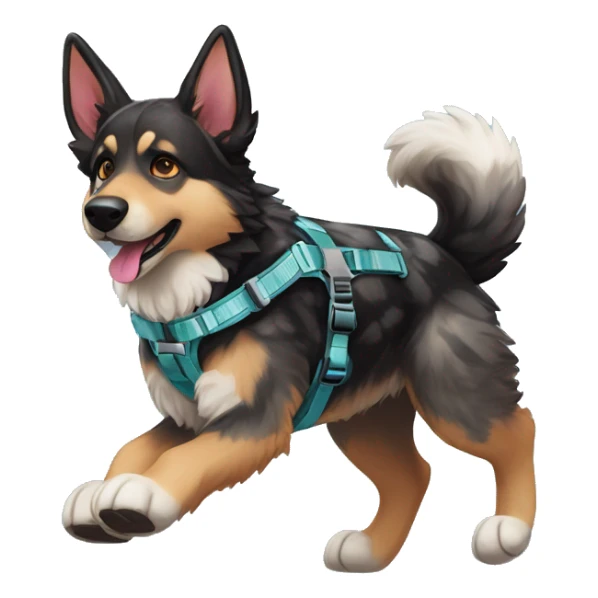  Black spotted brindle German shepherd husky fluffy ears and holographic harness running sticker