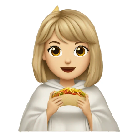 Taylor swift wearing a poncho and eating a taco sticker