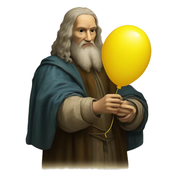 leonardo da Vinci holds a yellow balloon in his hand sticker
