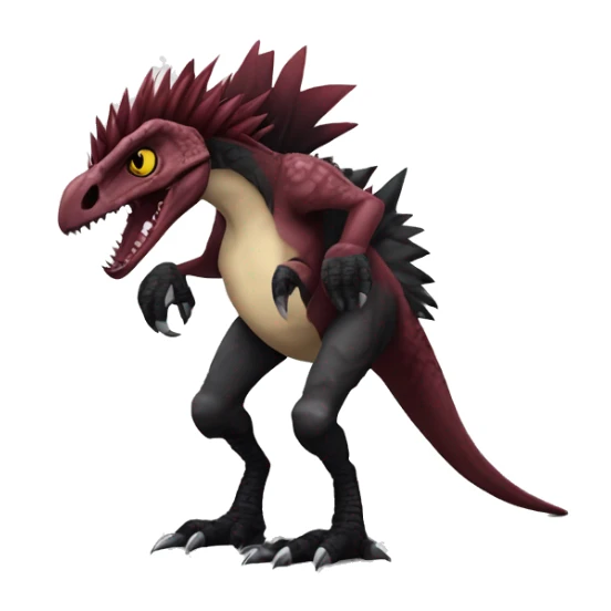 Maroon edgy badass modern sexy handsome punk velociraptor-dragon-Digimon, with black spiky mane, full body sticker