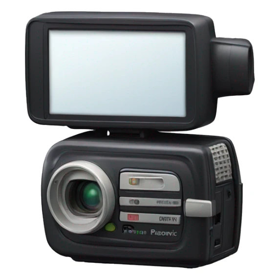 small 1990s Panasonic handheld camcorder with flip-out screen sticker