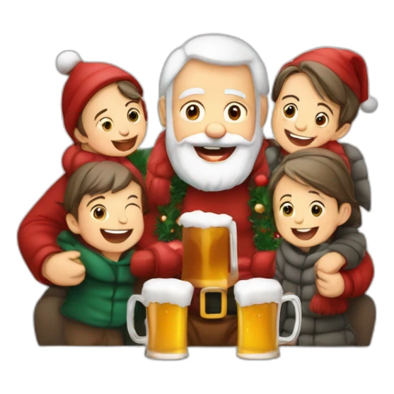 Père Noël qui boit de la bière avec des enfants sticker